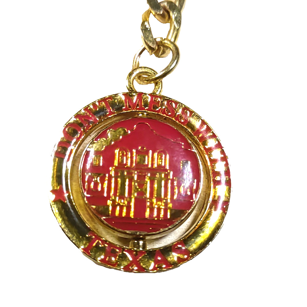 Don't Mess With Texas Spinner Keychain Gold Tone Red Alamo State Souvenir - Picture 4 of 5